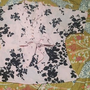 Pink and Black Floral Blouse Dolman Sleeve